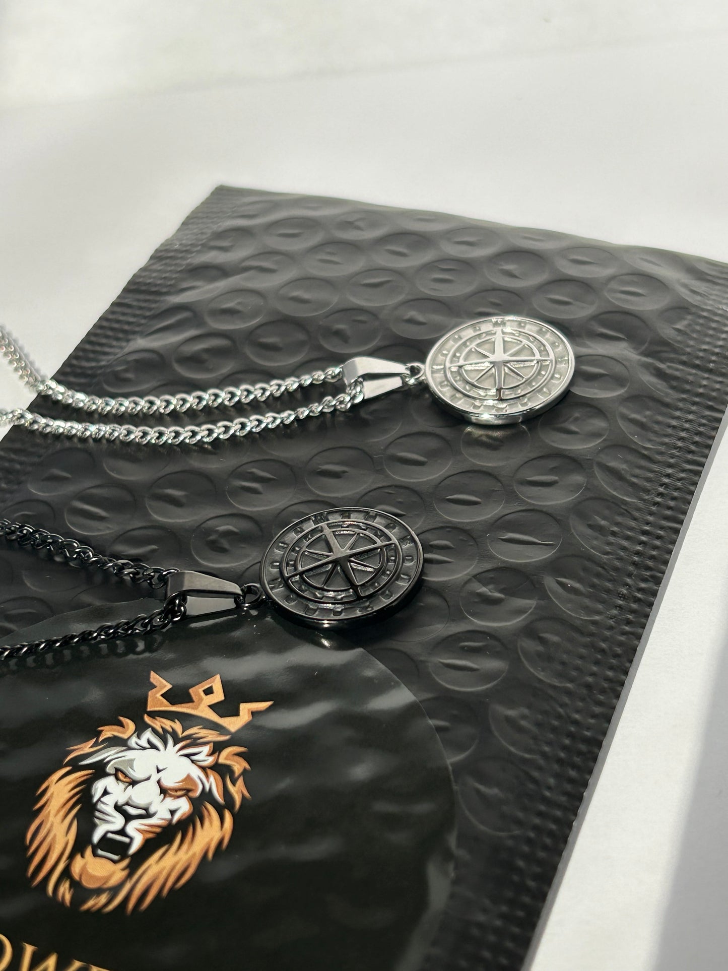 Men’s Black Compass Coin Necklace