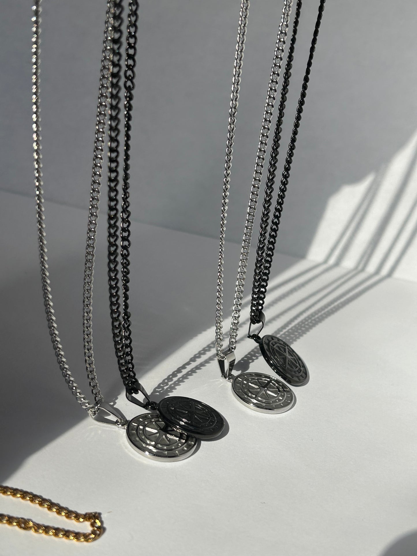 Men’s Black Compass Coin Necklace