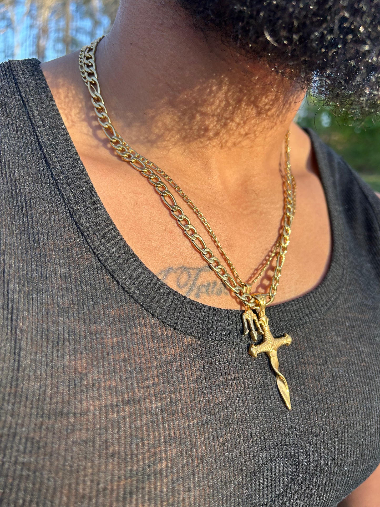 Men’s 6mm Gold Figaro x Sword Cross