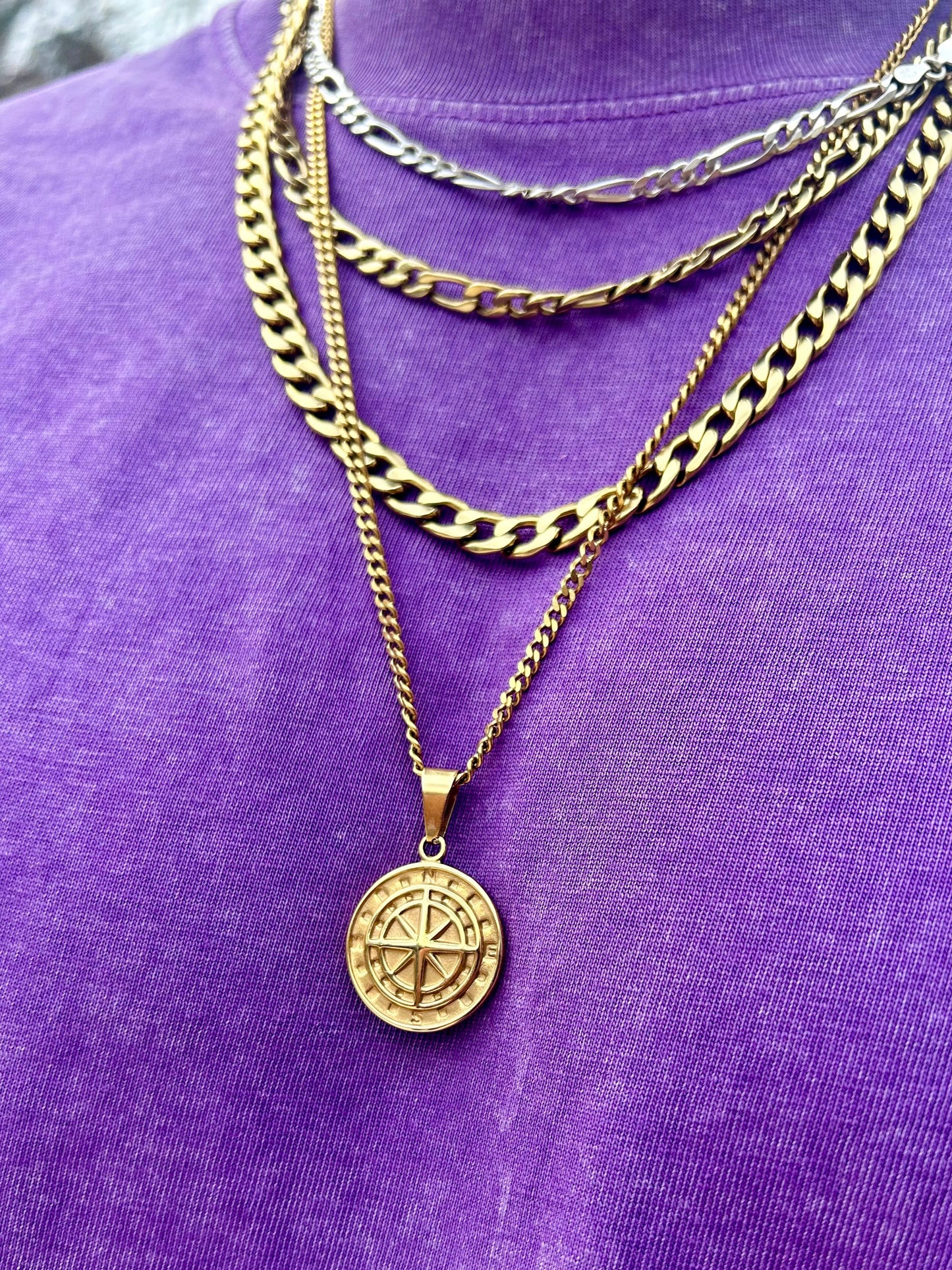 Men’s Gold Compass Coin Pendant and Chain