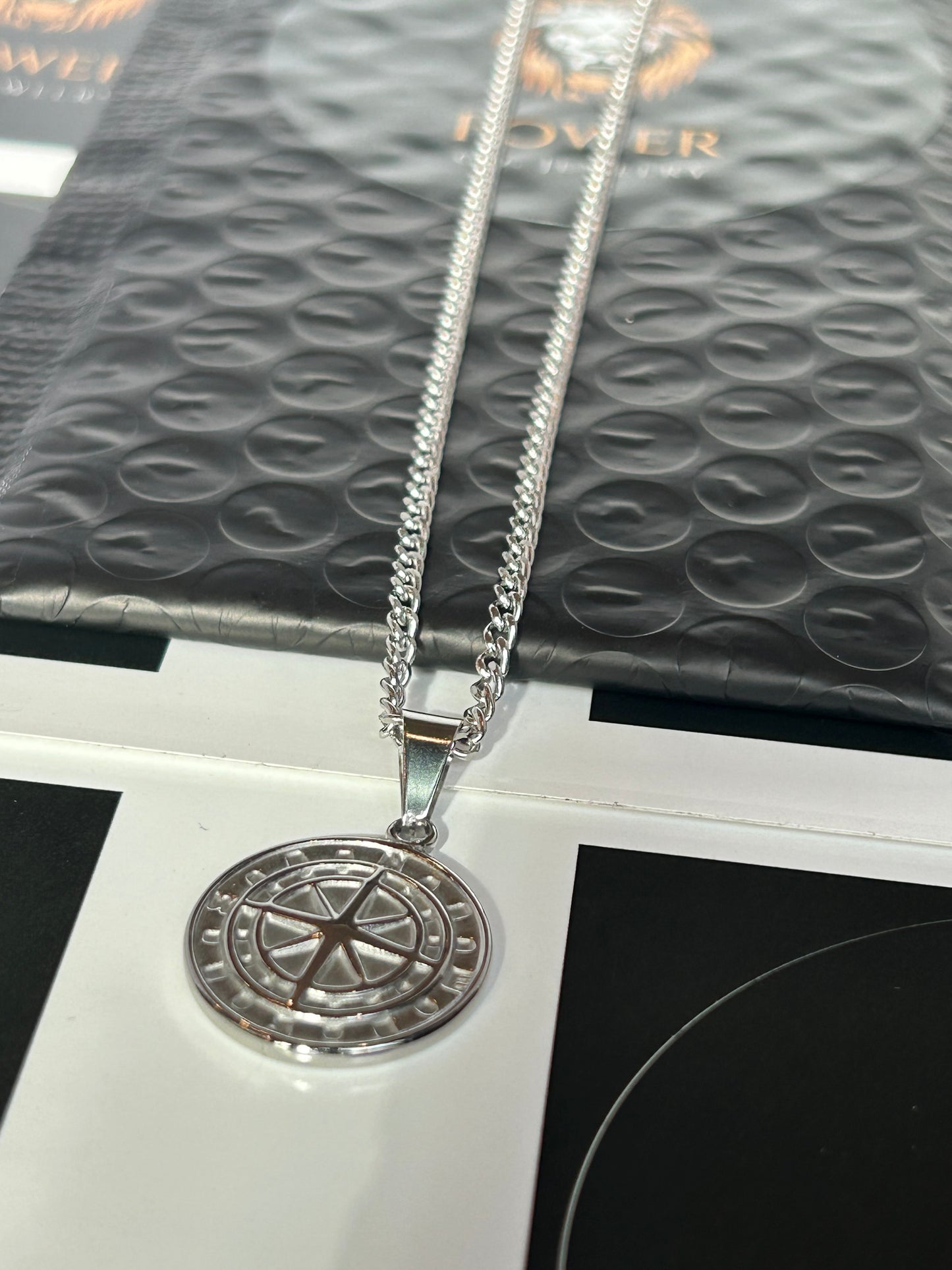 Men’s Silver Compass Coin Necklace