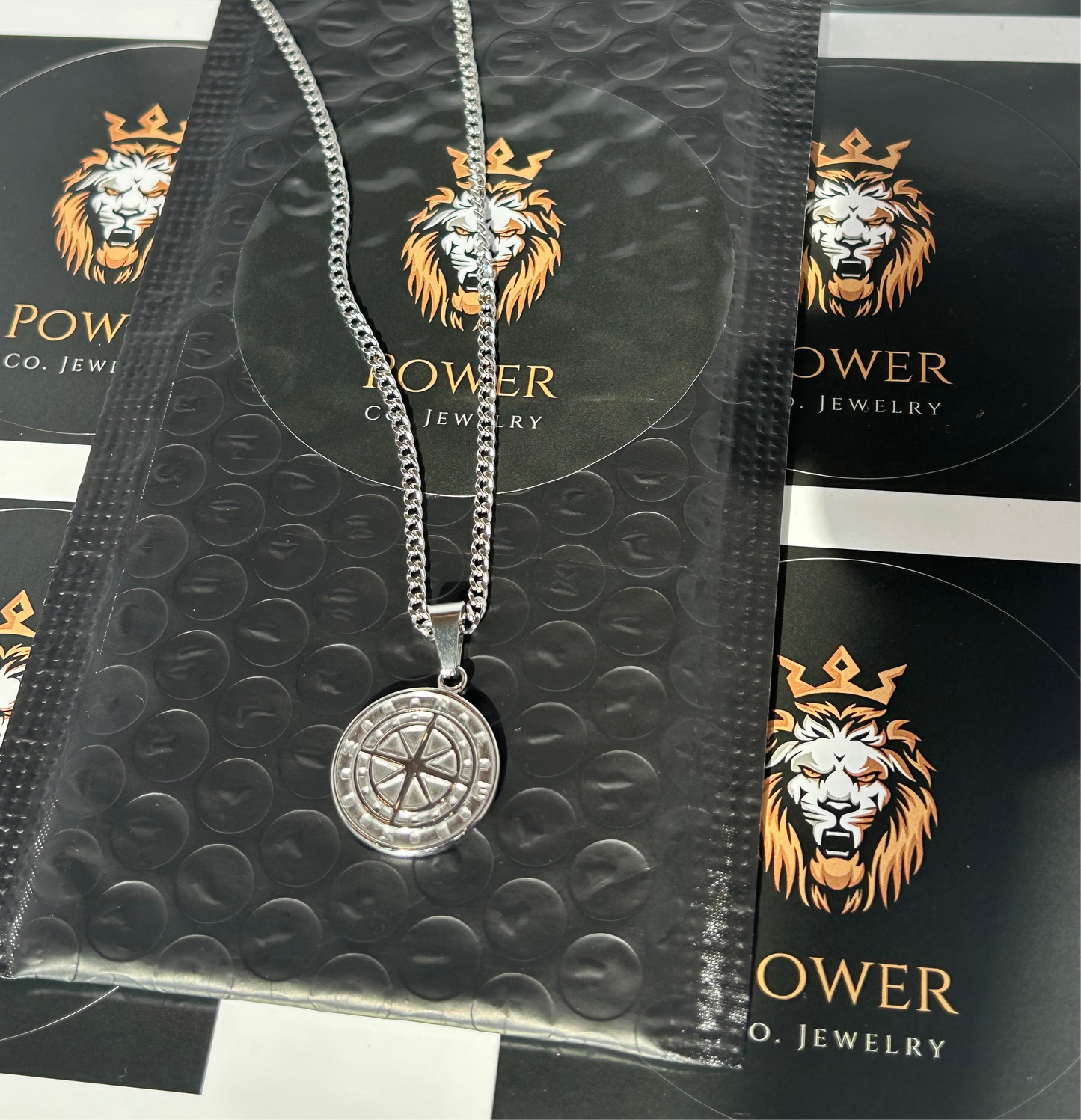 Men’s Silver Compass Coin Necklace