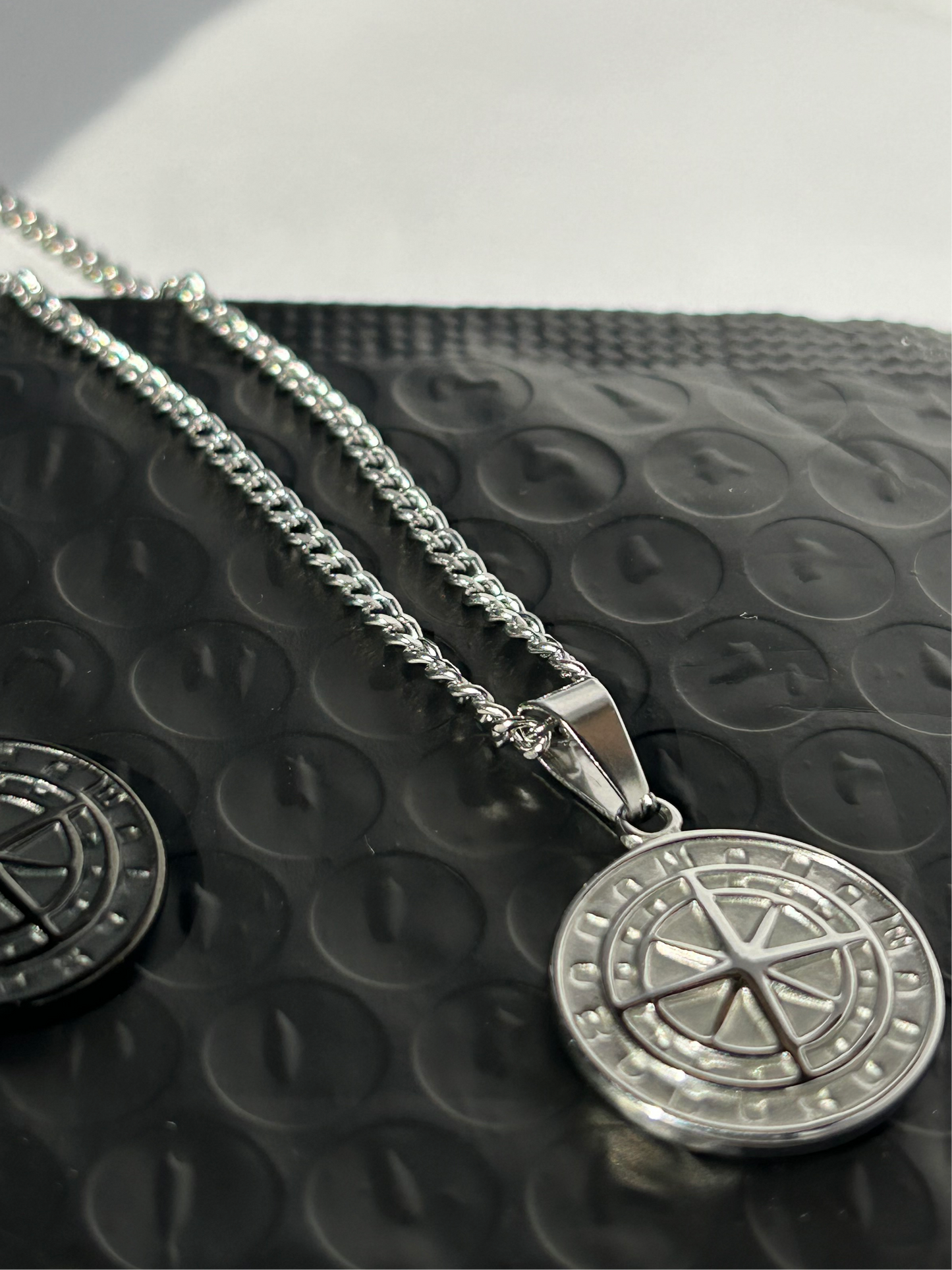 Men’s Silver Compass Coin Necklace
