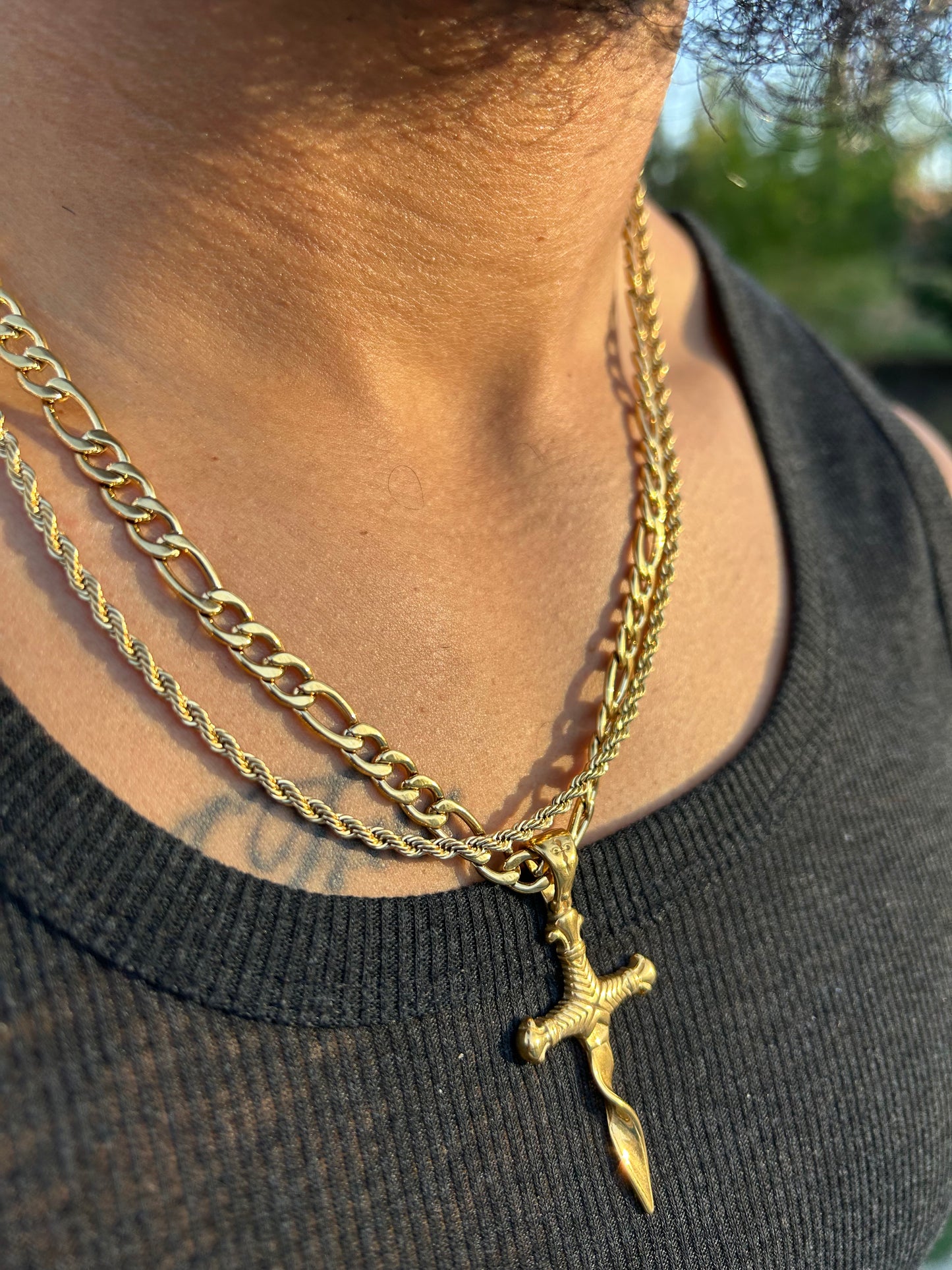Men’s 6mm Gold Figaro x Sword Cross