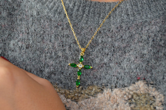 Emerald cross necklace