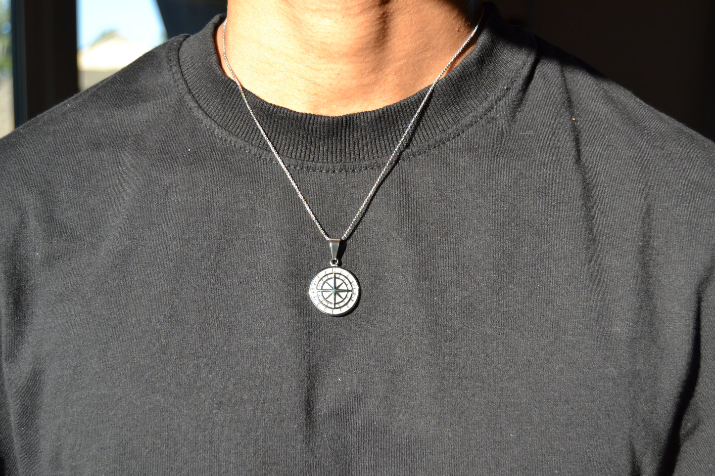 Silver Compass Coin Pendant