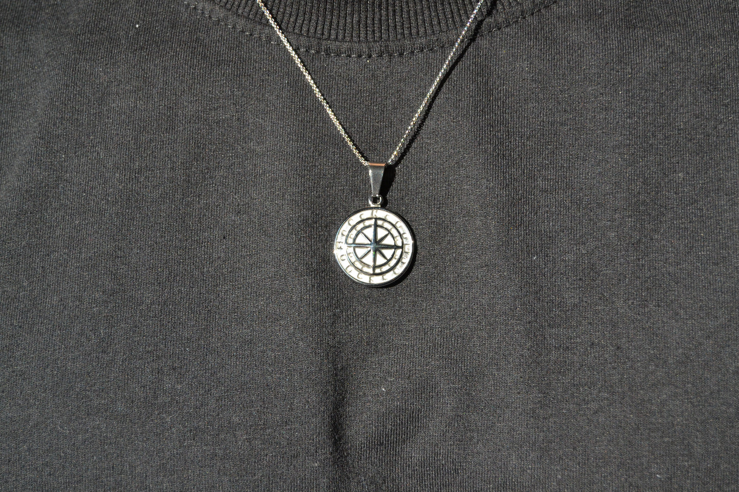 Silver Compass Coin Pendant