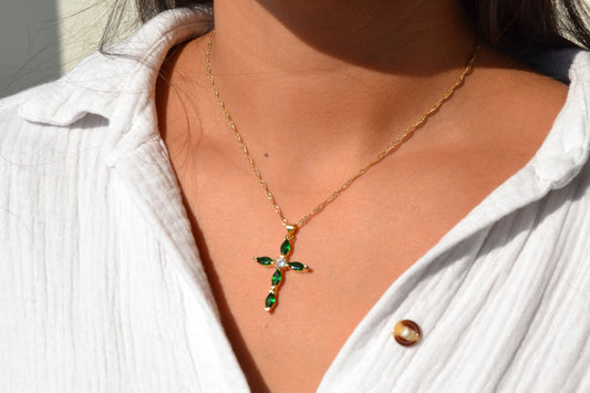 Emerald cross necklace